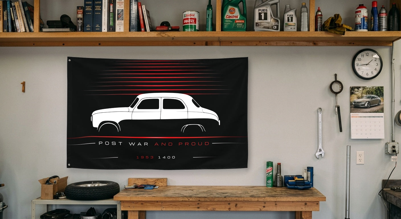 Fiat 1400 1953 car silhouette flag - Garage Workbench