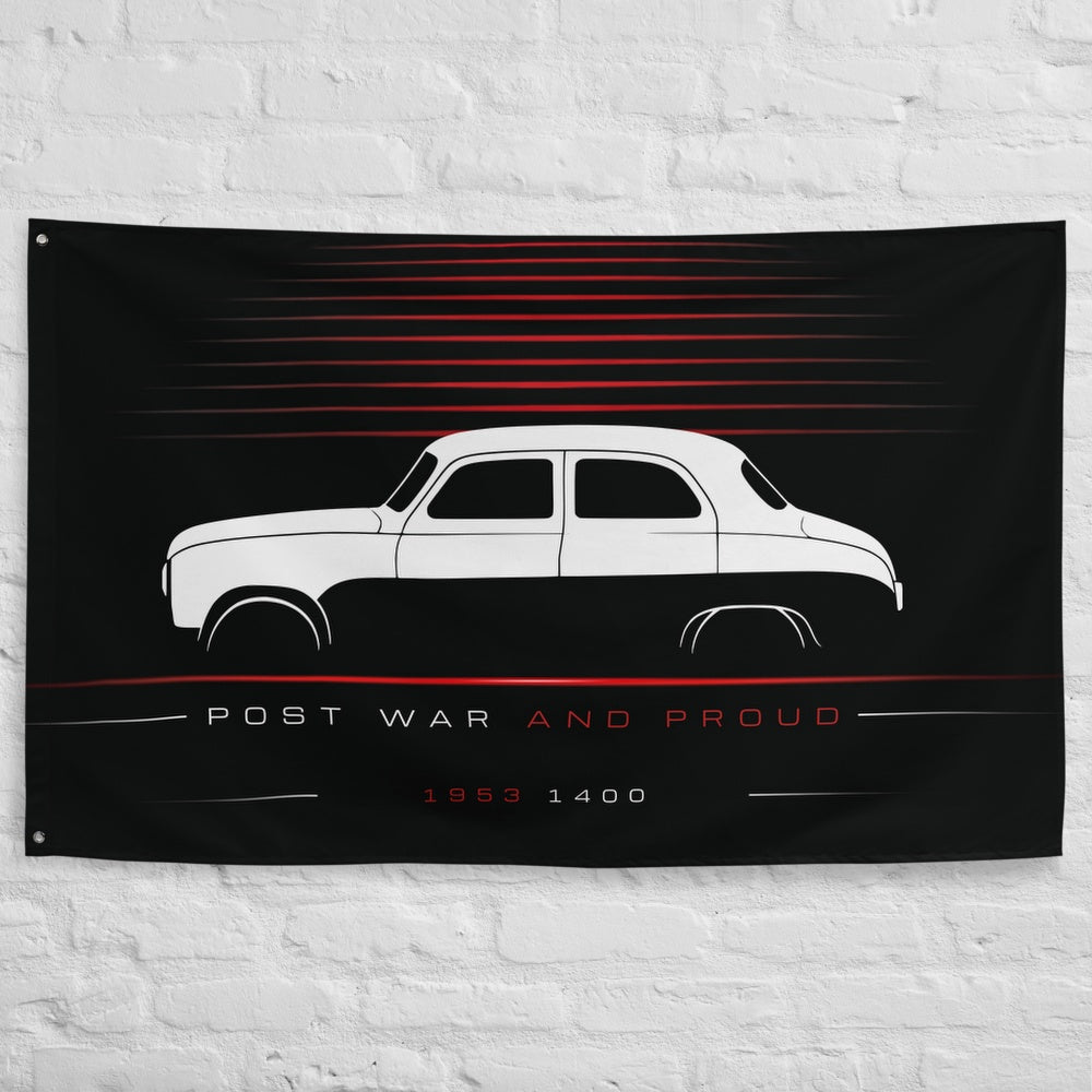 Fiat 1400 1953 car silhouette flag - White Brick Wall