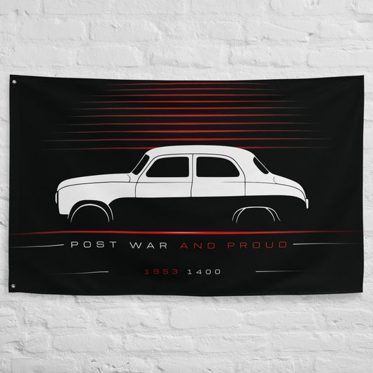 Fiat 1400 1953 car silhouette flag - White Brick Wall