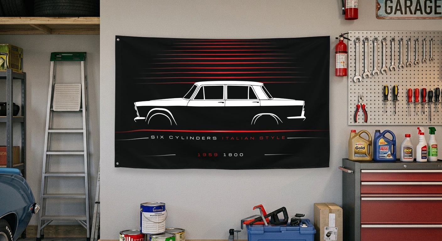 Fiat 1800 1959 car silhouette flag - Garage Wall