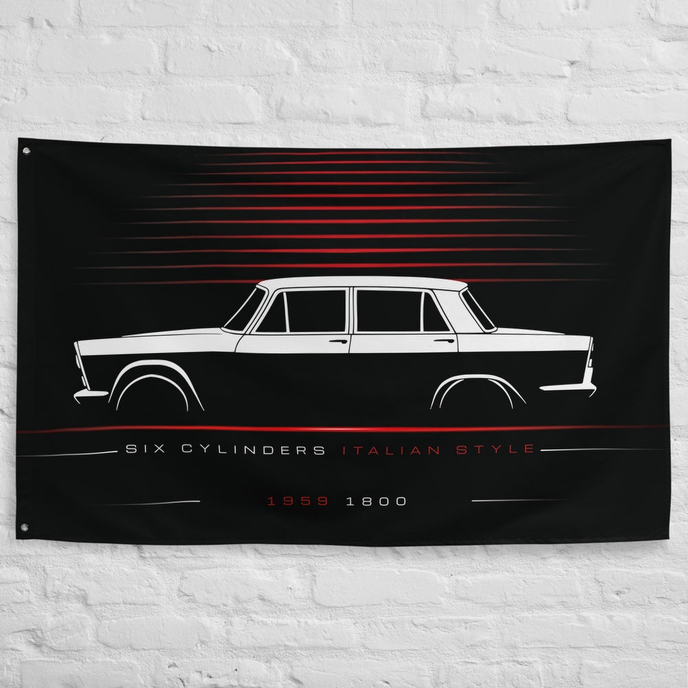 Fiat 1800 1959 car silhouette flag - White Brick Wall