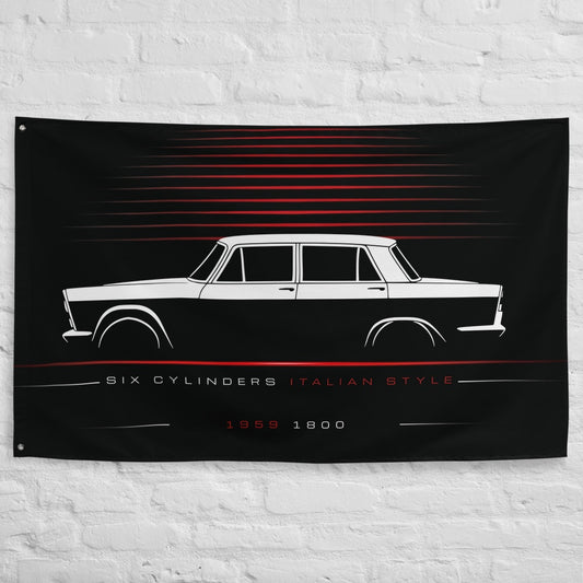 Fiat 1800 1959 car silhouette flag - White Brick Wall