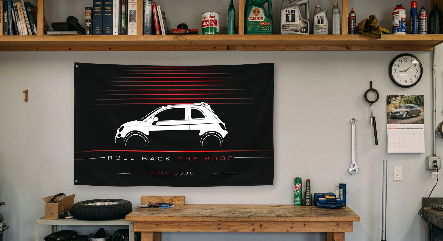 Fiat 500C 2010 car silhouette flag - Garage Workbench