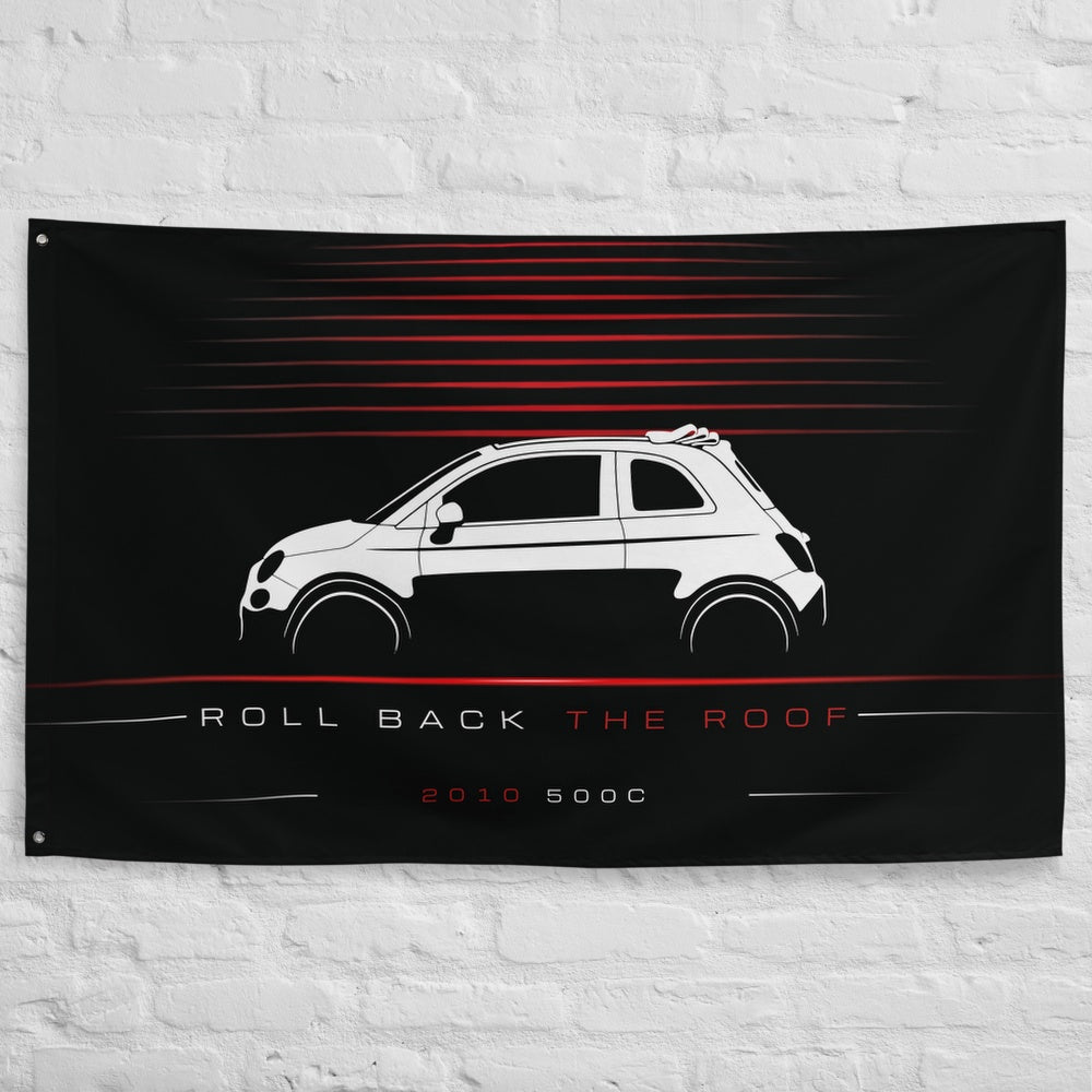 Fiat 500C 2010 car silhouette flag - White Brick Wall