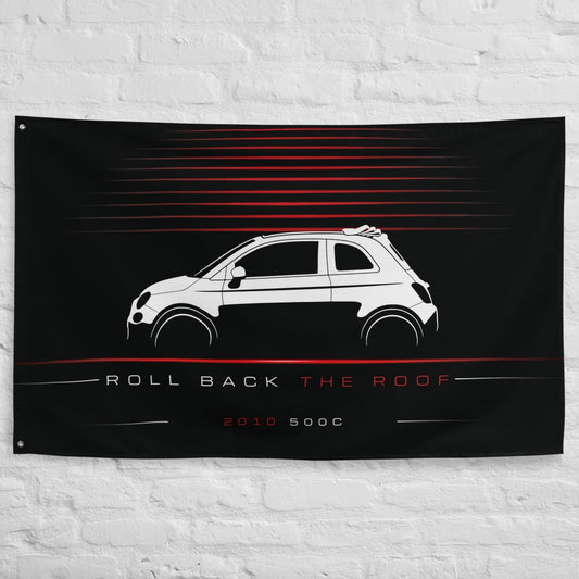 Fiat 500C 2010 car silhouette flag - White Brick Wall