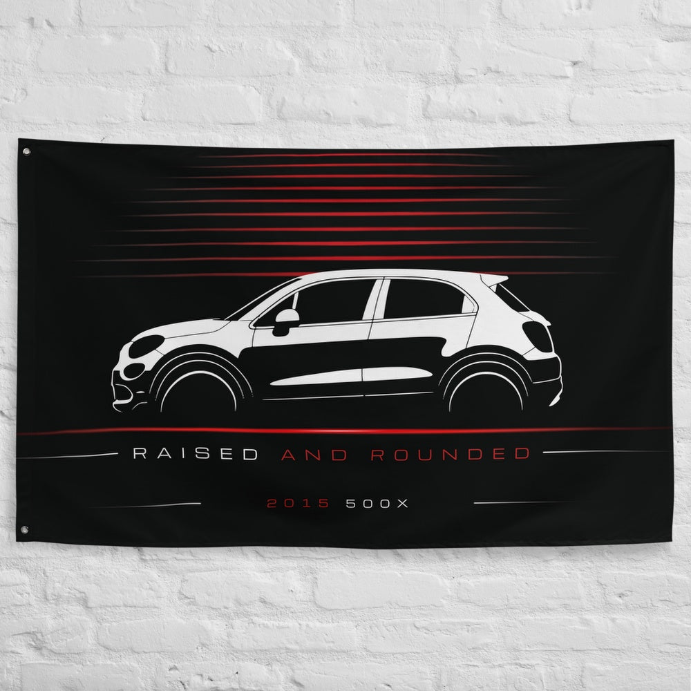 Fiat 500X 2015 car silhouette flag - White Brick Wall