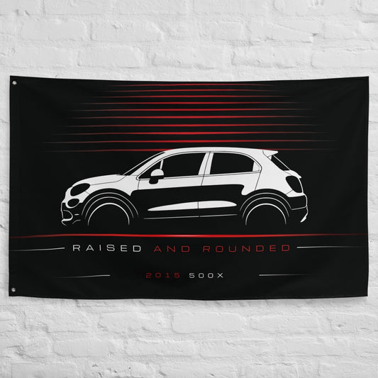 Fiat 500X 2015 car silhouette flag - White Brick Wall