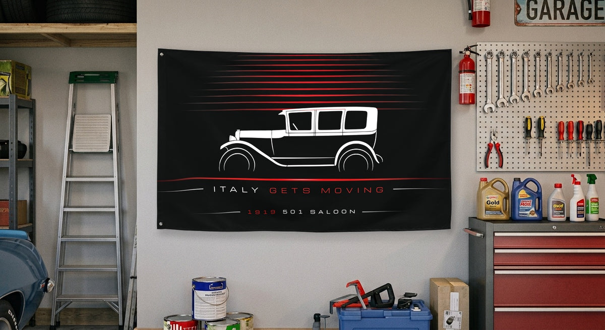 Fiat 501 Saloon 1919 car silhouette flag - Garage Wall