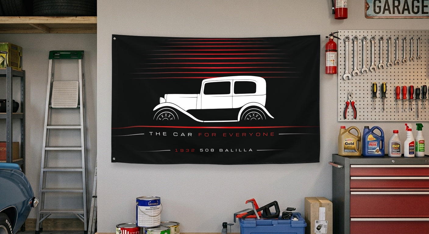 Fiat 508 Balilla 1932 car silhouette flag - Garage Wall