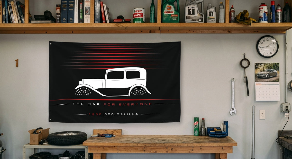 Fiat 508 Balilla 1932 car silhouette flag - Garage Workbench