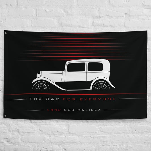 Fiat 508 Balilla 1932 car silhouette flag - White Brick Wall
