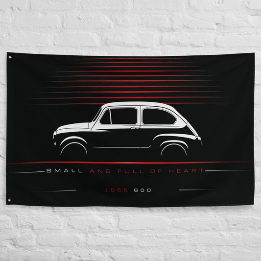 Fiat 600 1955 car silhouette flag - White Brick Wall