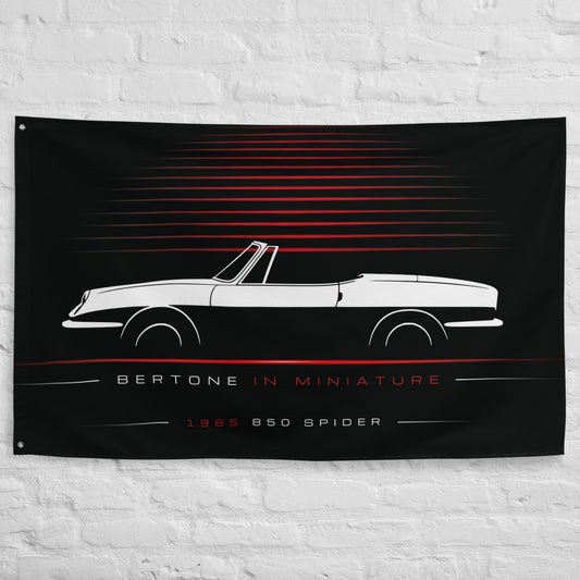 Fiat 850 Spider 1965 car silhouette flag - White Brick Wall