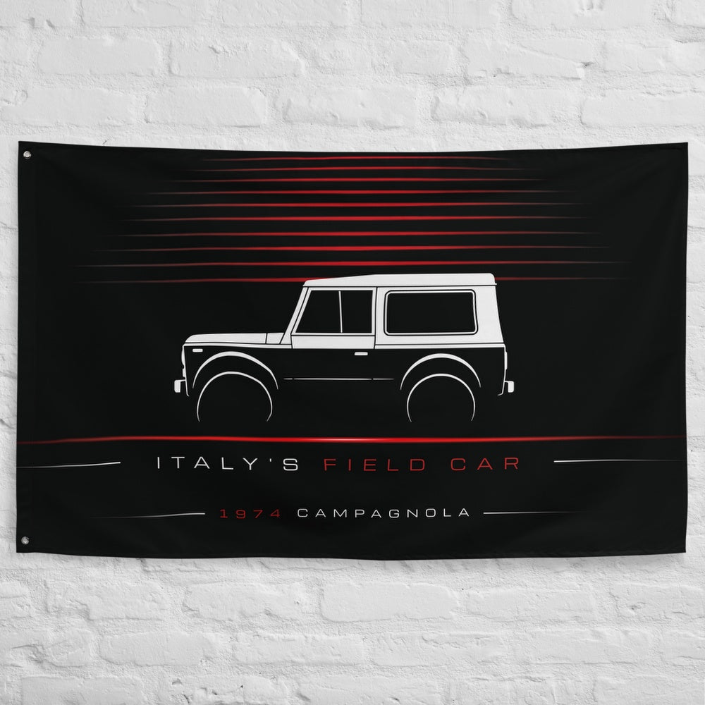 Fiat Campagnola 1974 car silhouette flag - White Brick Wall