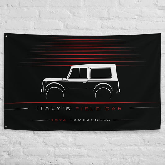 Fiat Campagnola 1974 car silhouette flag - White Brick Wall
