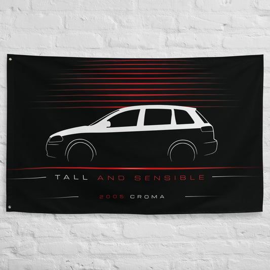 Fiat Croma 2005 car silhouette flag - White Brick Wall
