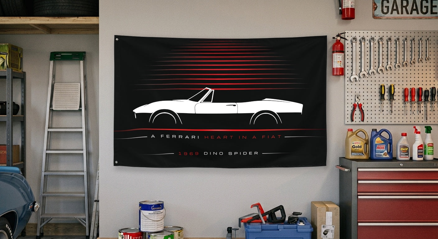 Fiat Dino Spider 1969 car silhouette flag - Garage Wall