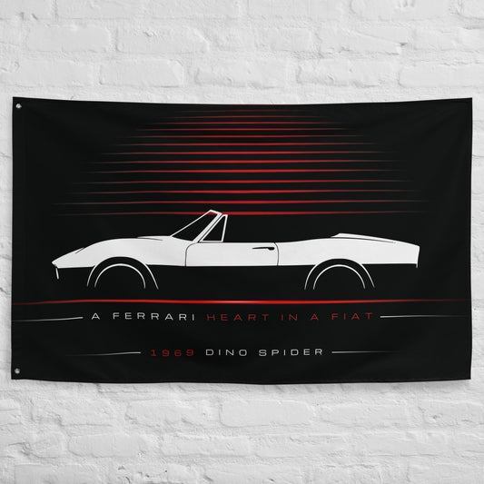 Fiat Dino Spider 1969 car silhouette flag - White Brick Wall