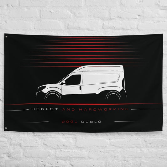 Fiat Doblo 2001 car silhouette flag - White Brick Wall