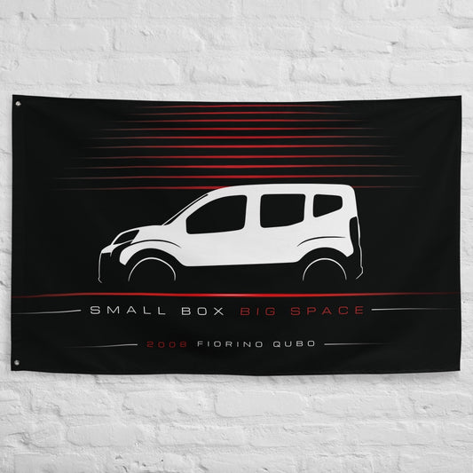 Fiat Fiorino Qubo 2008 car silhouette flag - White Brick Wall