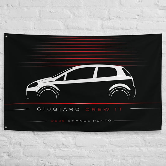 Fiat Grande Punto 2005 car silhouette flag - White Brick Wall