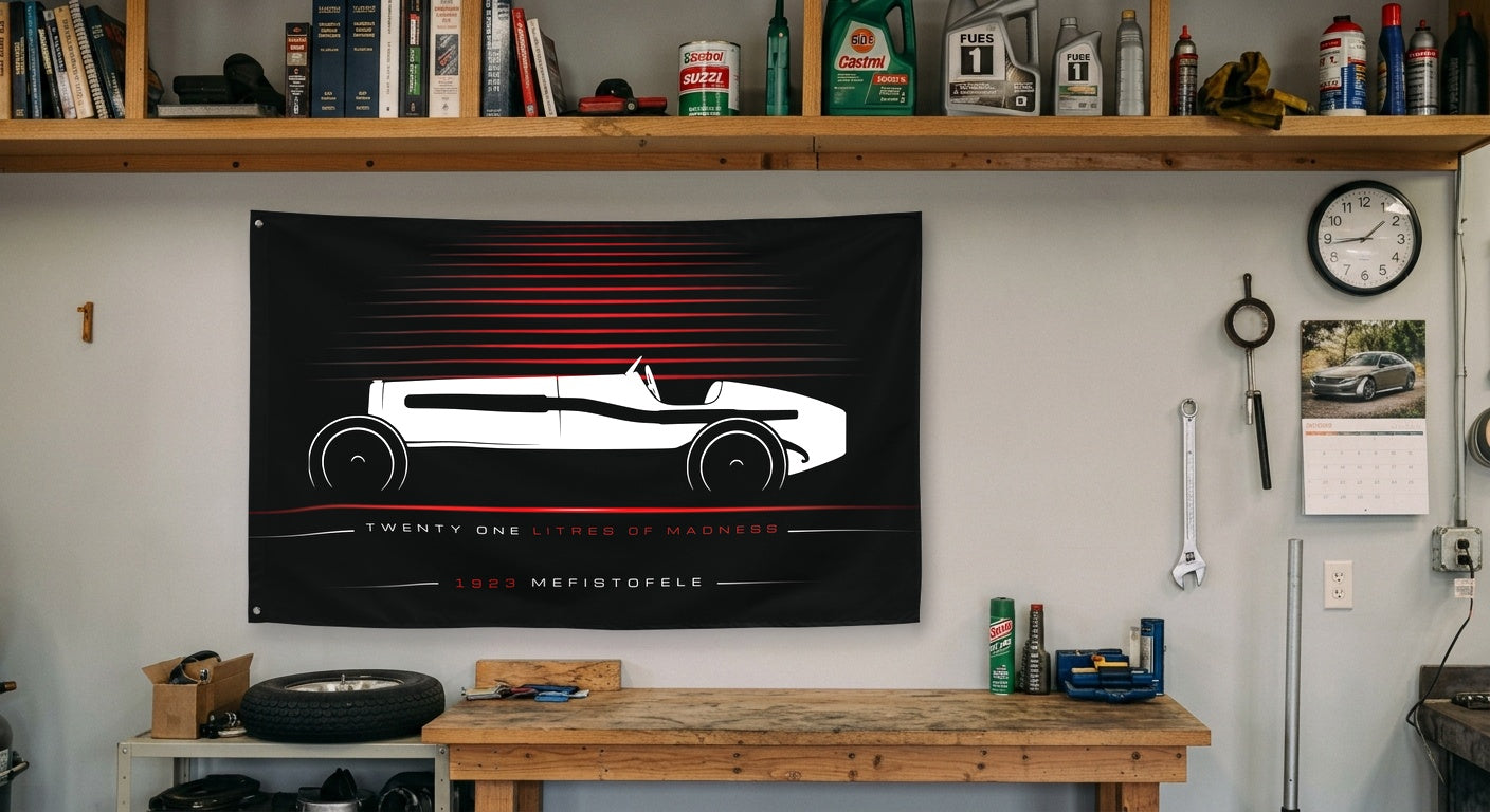 Fiat Mefistofele 1923 car silhouette flag - Garage Workbench