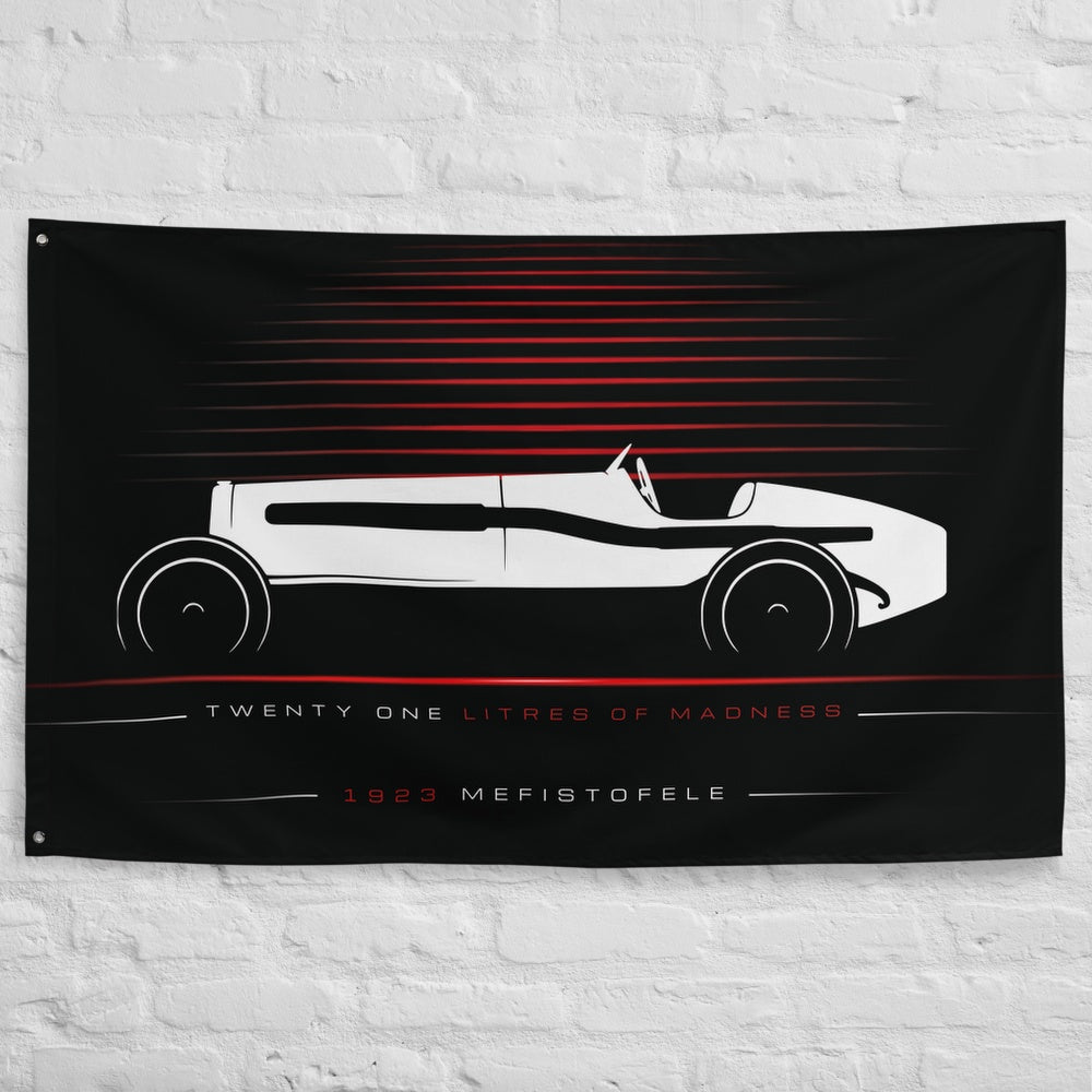 Fiat Mefistofele 1923 car silhouette flag - White Brick Wall