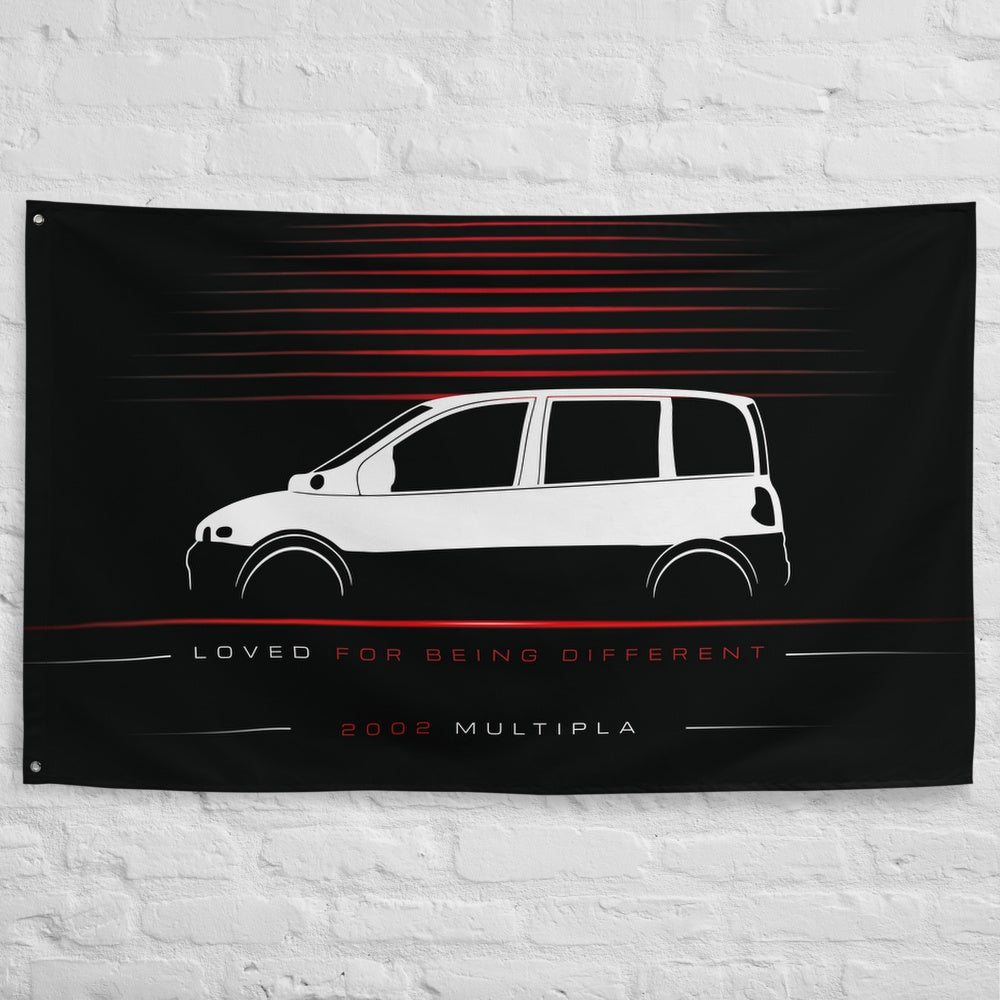 Fiat Multipla 2002 car silhouette flag - White Brick Wall