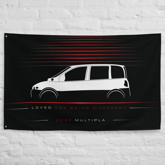 Fiat Multipla 2002 car silhouette flag - White Brick Wall