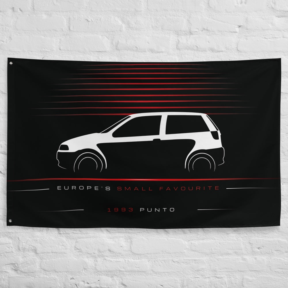 Fiat Punto 1993 car silhouette flag - White Brick Wall