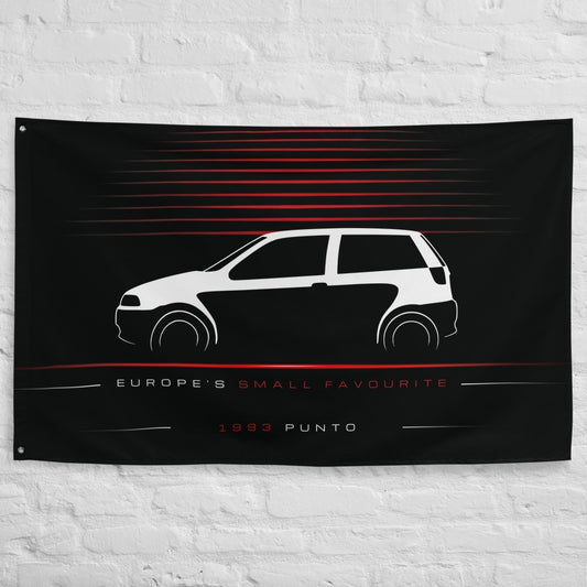 Fiat Punto 1993 car silhouette flag - White Brick Wall