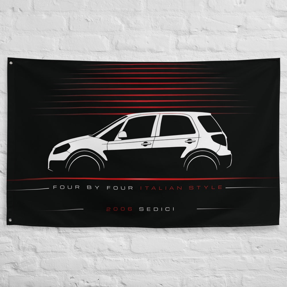 Fiat Sedici 2006 car silhouette flag - White Brick Wall