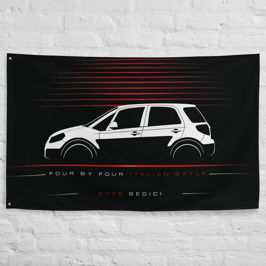 Fiat Sedici 2006 car silhouette flag - White Brick Wall
