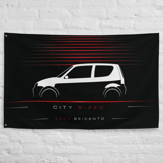 Fiat Seicento 2004 car silhouette flag - White Brick Wall