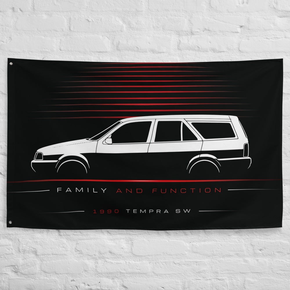 Fiat Tempra SW 1990 car silhouette flag - White Brick Wall