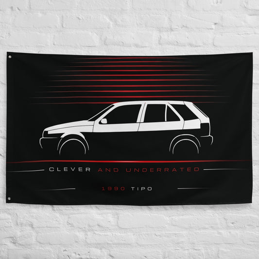 Fiat Tipo 1990 car silhouette flag - White Brick Wall