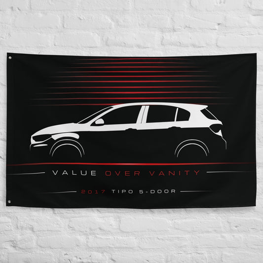 Fiat Tipo 5-door 2017 car silhouette flag - White Brick Wall