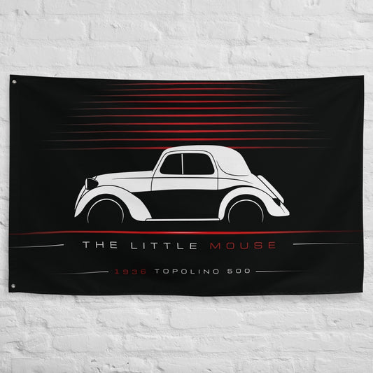 Fiat Topolino 500 1936 car silhouette flag - White Brick Wall