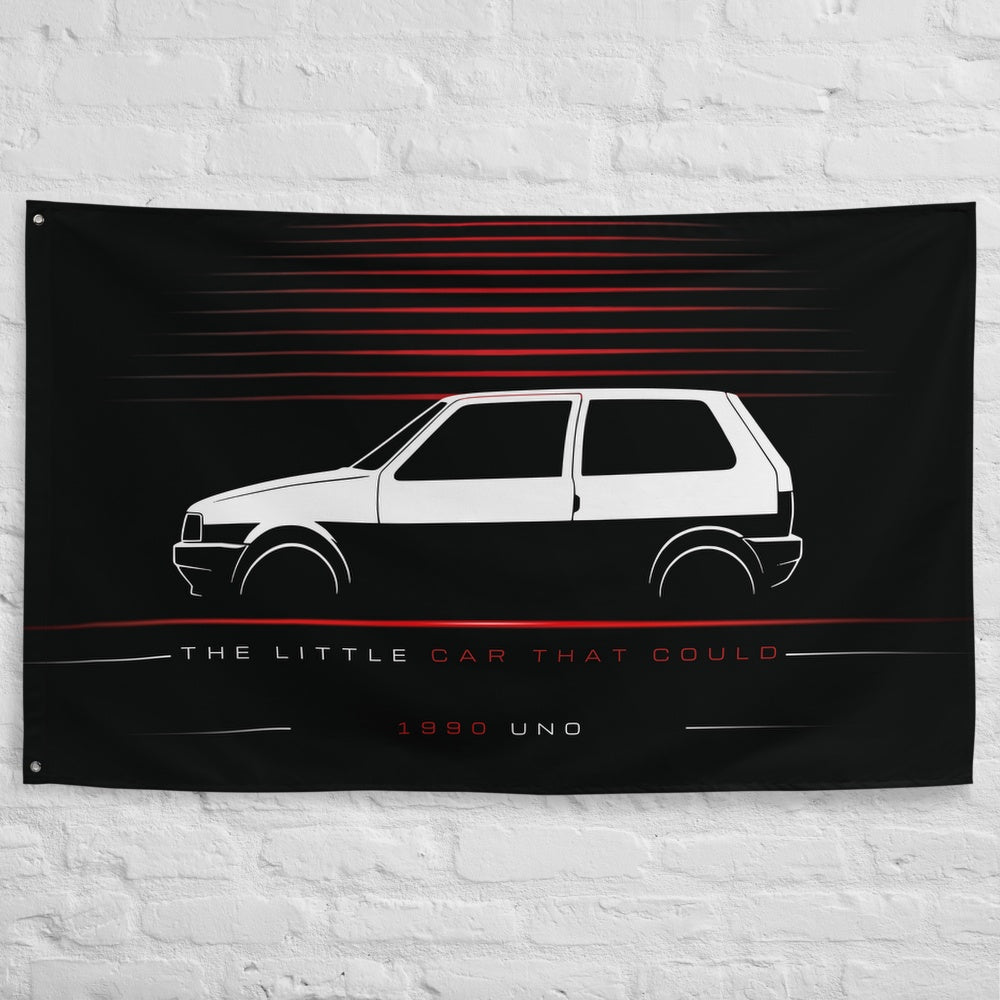 Fiat Uno 1990 car silhouette flag - White Brick Wall