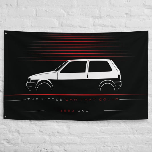 Fiat Uno 1990 car silhouette flag - White Brick Wall