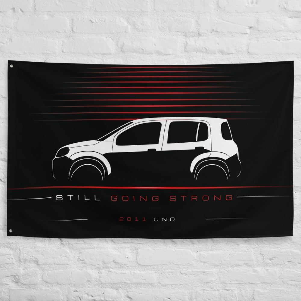 Fiat Uno 2011 car silhouette flag - White Brick Wall