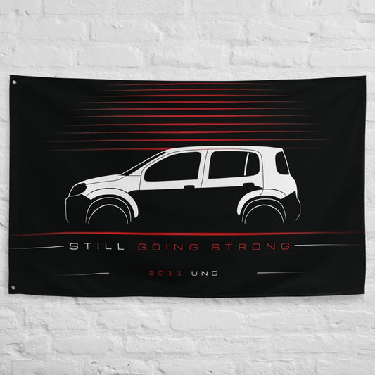 Fiat Uno 2011 car silhouette flag - White Brick Wall