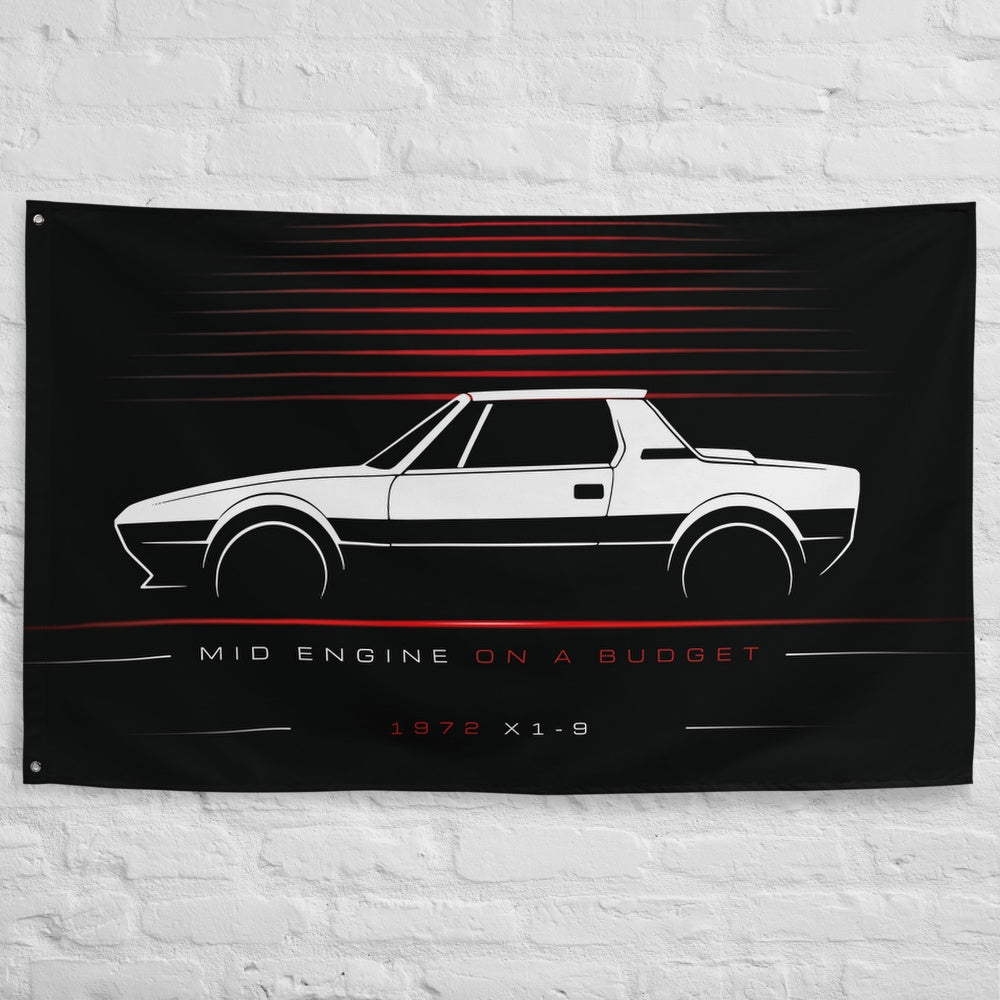 Fiat X1-9 1972 car silhouette flag - White Brick Wall