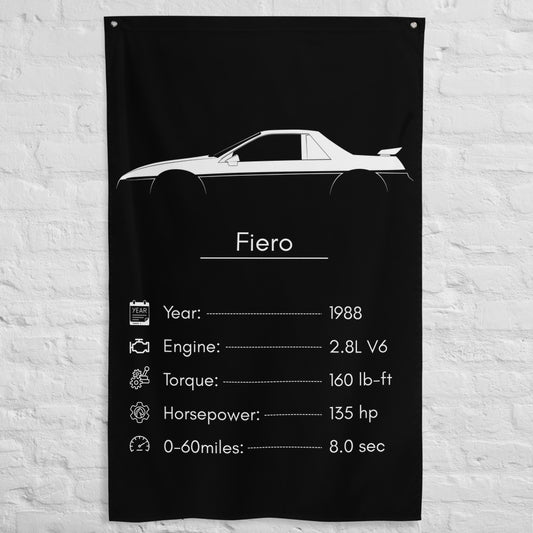 Pontiac Fiero 1988 car silhouette spec flag - White Brick Wall