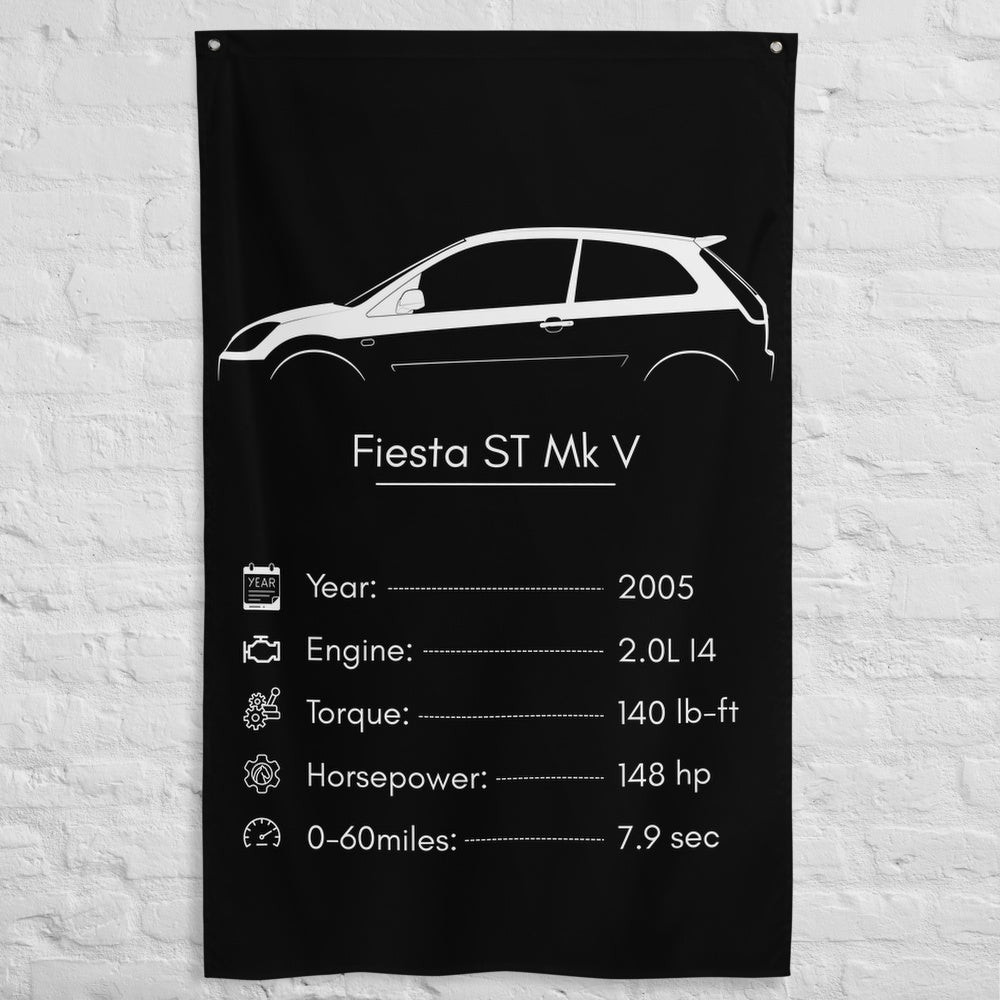 Ford Fiesta ST Mk V 2005 car silhouette spec flag - White Brick Wall