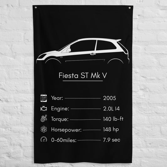 Ford Fiesta ST Mk V 2005 car silhouette spec flag - White Brick Wall