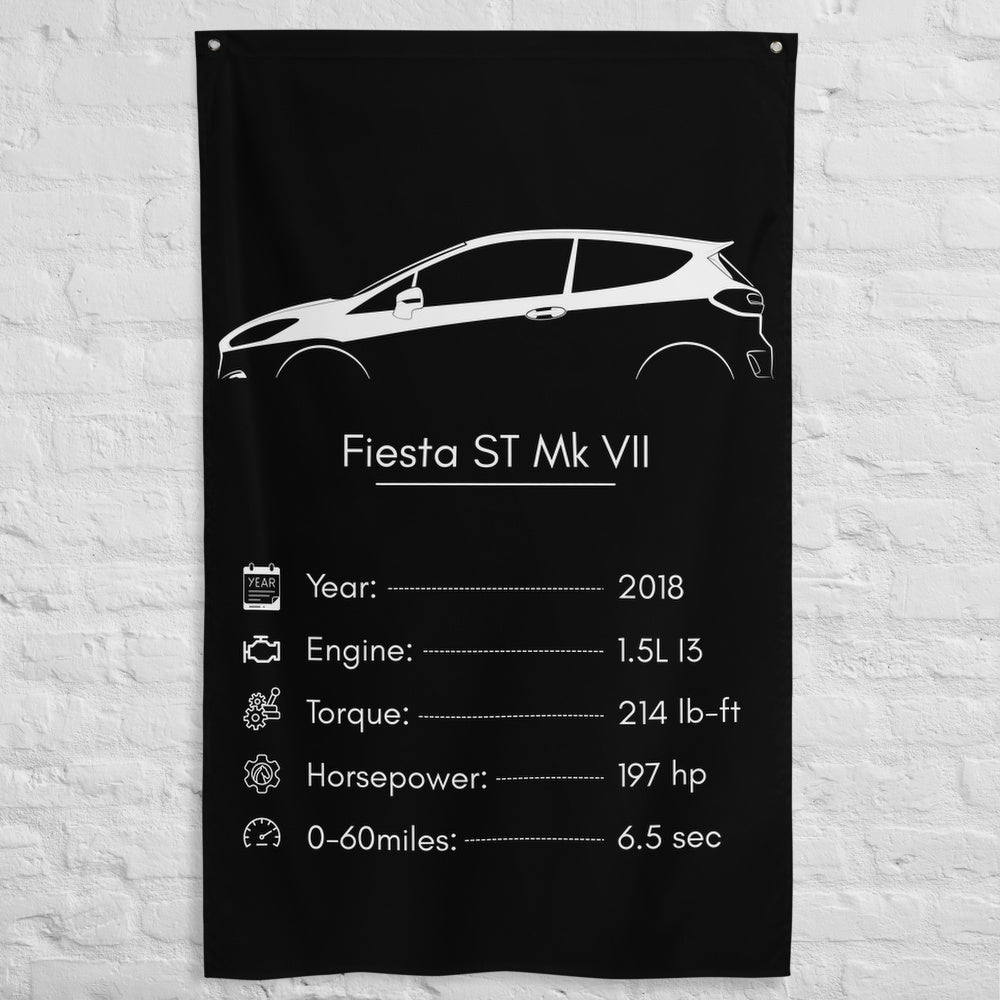 Ford Fiesta ST Mk VII 2018 car silhouette spec flag - White Brick Wall