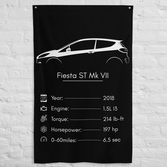 Ford Fiesta ST Mk VII 2018 car silhouette spec flag - White Brick Wall