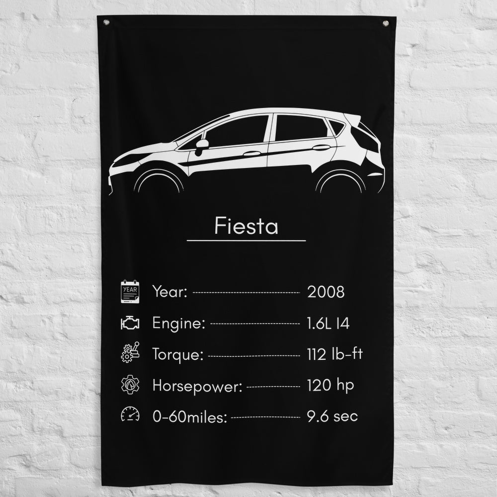 Ford Fiesta 2008 car silhouette spec flag - White Brick Wall