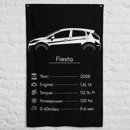 Ford Fiesta 2008 car silhouette spec flag - White Brick Wall